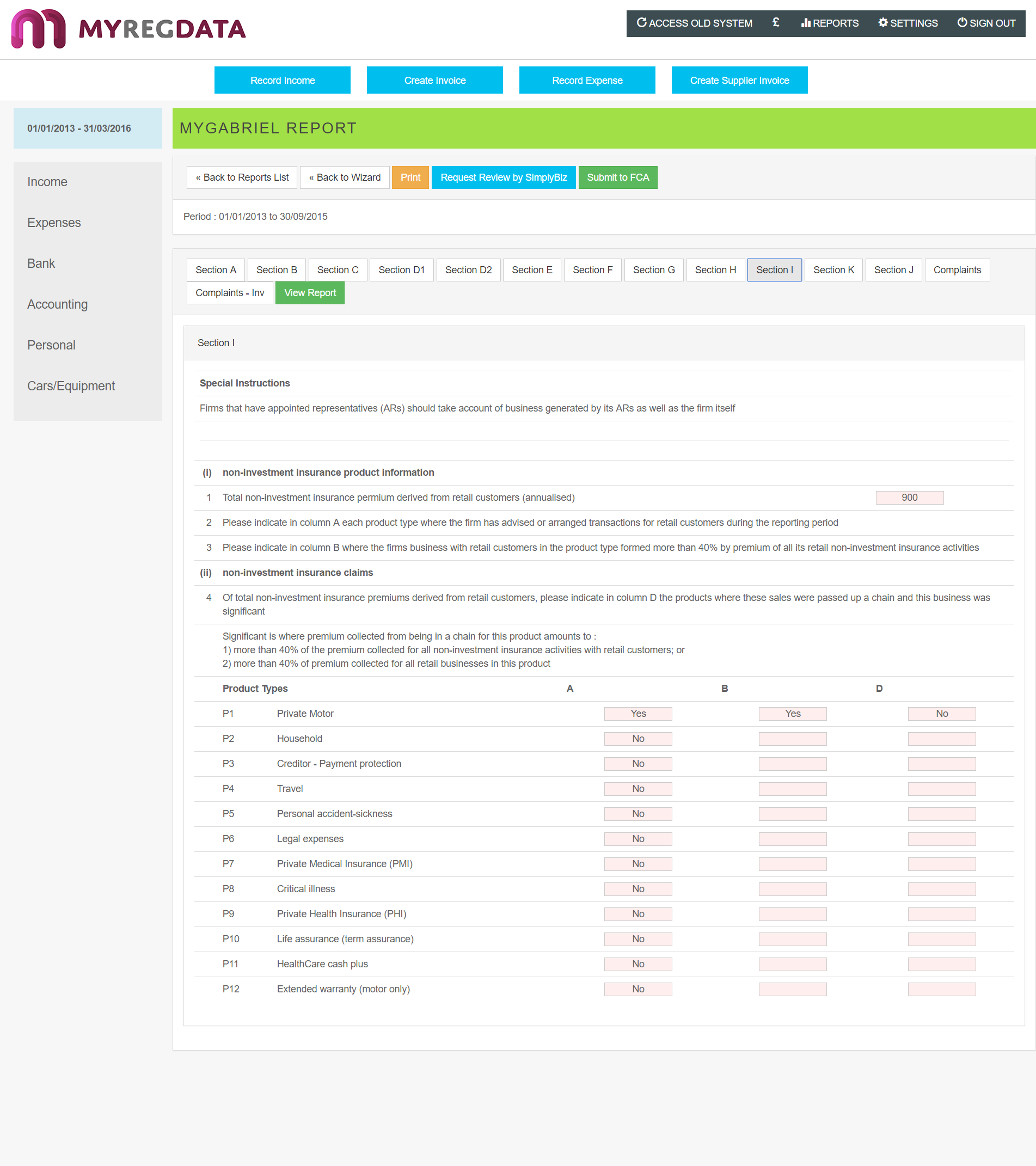 MyRegData Bookkeeping Features